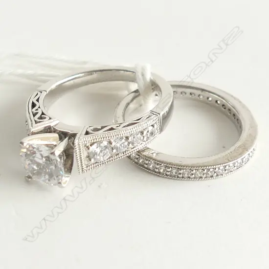 2 925 SILVER & CZ RINGS; CZ WEDDER + ROUND SEMI MOUNT CZ