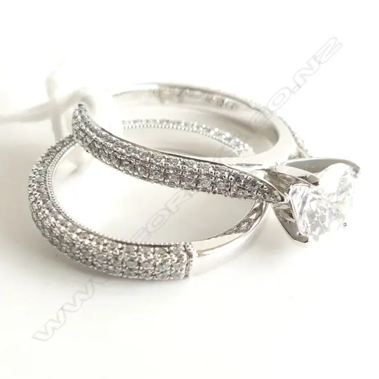 2 925 SILVER & CZ RINGS; CZ WEDDER + CZ BAND W SEMI MOUNT SOLITAIRE