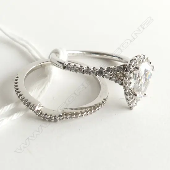 2 925 SILVER & CZ RINGS; CURVED CZ WEDDER + PEAR HALO CZ 