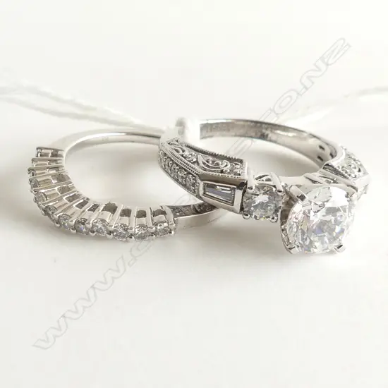 2 CZ & 925 SILVER RINGS; 1 SEMI CURVED CZ WEDDER + 3 MOUNTED CZ RING