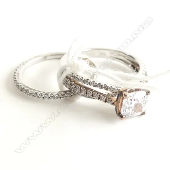 2 925 SILVER & CZ RINGS; CZ WEDDER + SOLITAIRE CZ W 3 ROWS