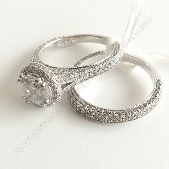 2 925 SILVER & CZ RINGS;  CZ WEDDER + SEMI MOUNTED CZ SOLITAIRE 