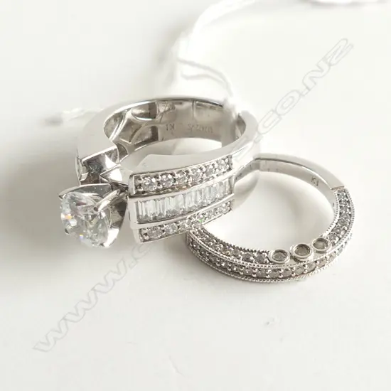 2 925 SILVER & CZ RINGS; CZ WEDDER + 3 CZ BAND W SEMI MOUNT CZ