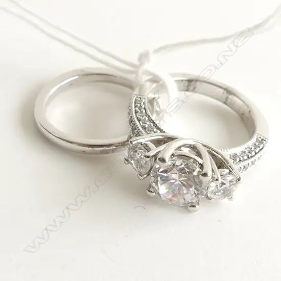 2 925 SILVER & CZ RINGS; CZ WEDDER + 3 SEMI MOUNTED CZ 