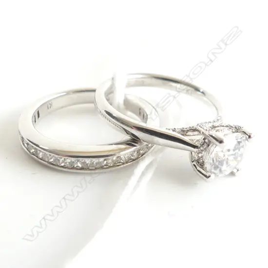 2 925 SILVER & CZ RINGS; CZ WEDDER + TRELLIS SEMI MOUNTED CZ