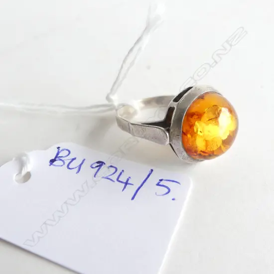 925 SILVER & AMBER RING SIZE N