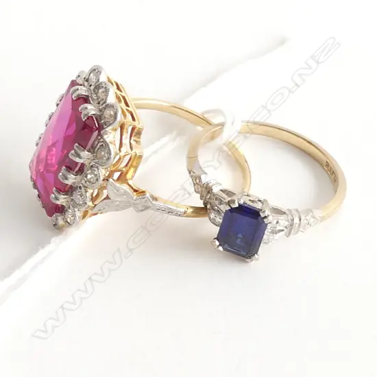 (65) 2 X COLOURED GEM DRESS RINGS 9CT/14CT