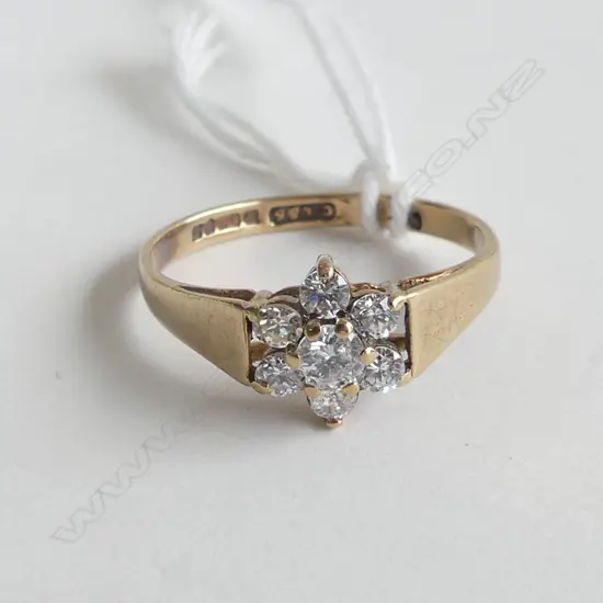 9CT GOLD RING WITH CZs  SOME STONES ARE DAMAGED 1.73gm