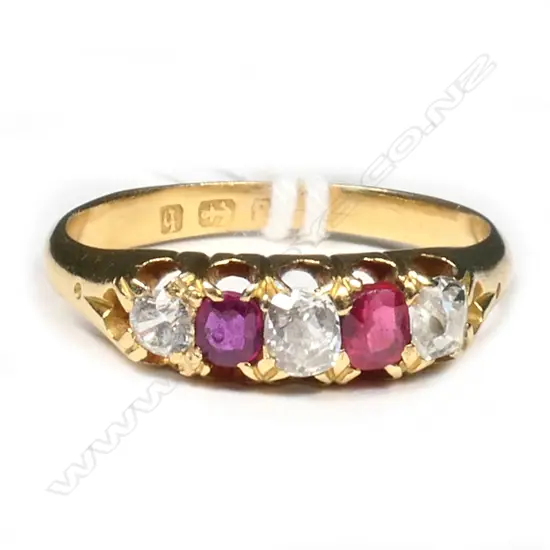 ESTATE 18CT YELLOW GOLD RUBY ? & DIAMOND RING, BIRMINGHAM 1882, 3gm