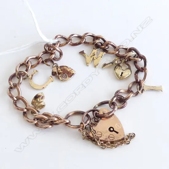 9CT ROSE GOLD CURB LINK CHARM BRACELET 18.35gms