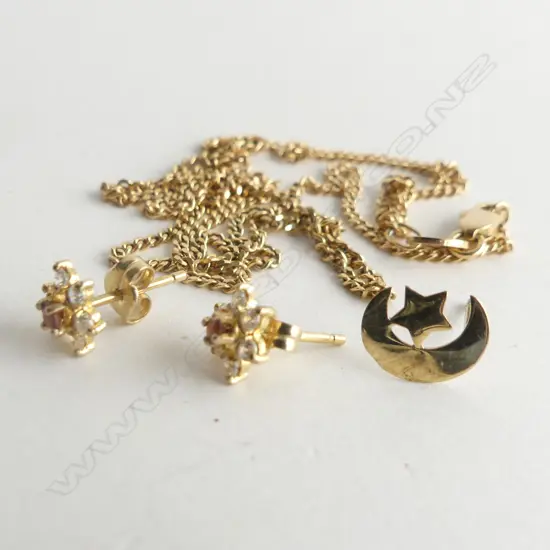 9CT CHAIN, PR EARRINGS + SINGLE EARRING 2.7 GRAMS