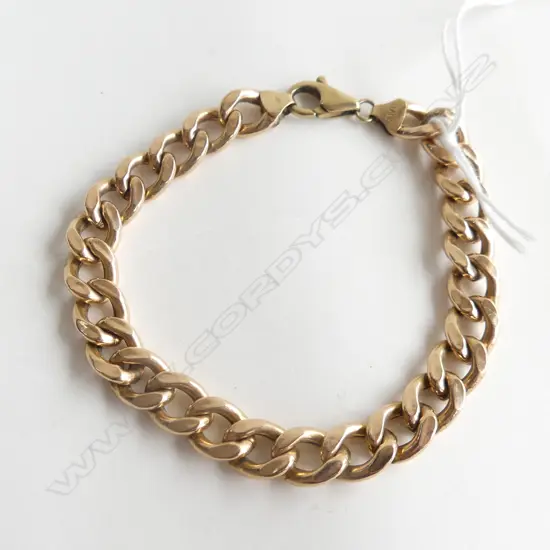 9CT GOLD FLAT CURB HOLLOW LINK BRACELET 10gm