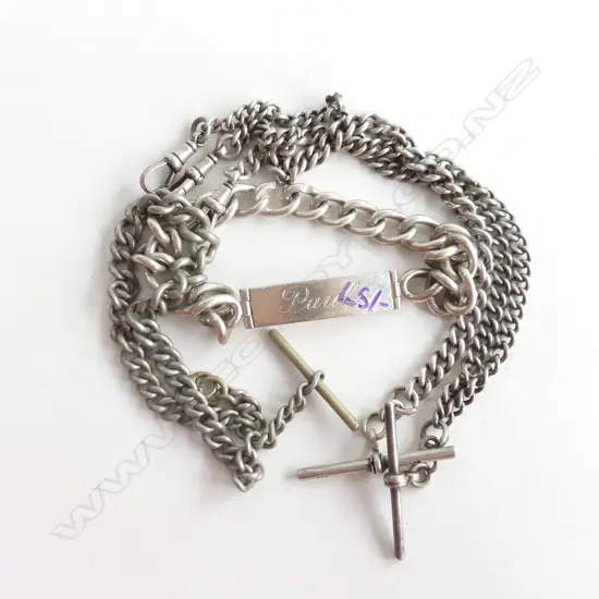 STG SILVER ID BRACELET 'PAUL' + 2 FOB CHAINS 106 GRAMS + SILVER METAL CHAIN