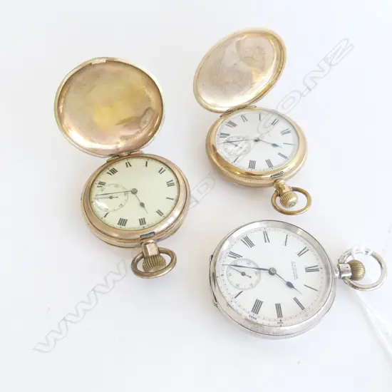 3 POCKETWATCHES; 2x GP HUNTERS + 925 SILVER OPEN FACED (ALL RUNNING)