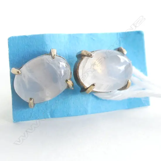 PR 9CT GOLD & OVAL ROSE QUARTZ STUD EARRINGS  1.6GMS