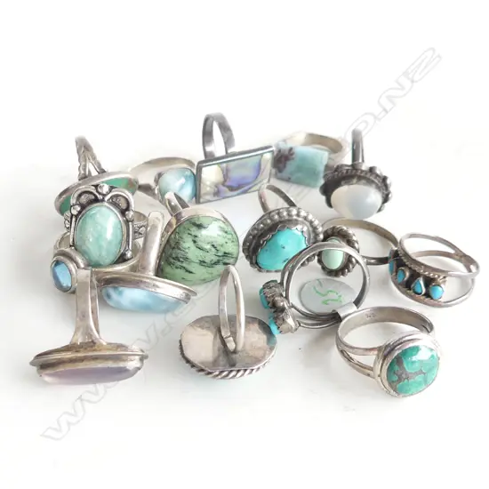 16 STG RINGS; TURQUOISE ETC 75 GRAMS