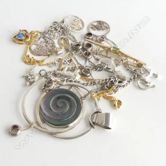 ASST. STG JEWELLERY + GOLD TONE OPAL NECKLACE 39 GRAMS