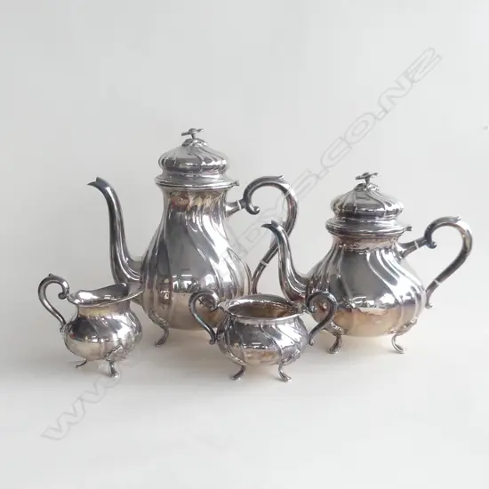 MID CENTURY COHR DANISH SILVER PLATE 4 PC SET; TEAPOT, COFFEE POT, SUGAR BOWL & MILK JUG