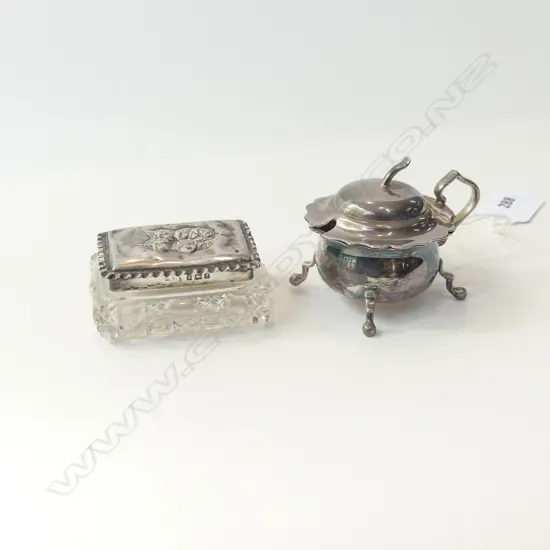 STG SILVER LIDDED GLASS DISH (L 65MM) + SM LIDDED MUSTARD POT