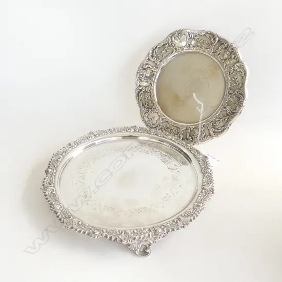 2 SILVER PLATE TRAYS; Dia 205 & 255mm