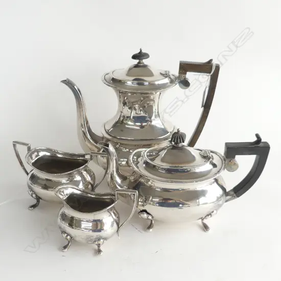 4 PC SILVER PLATE SERVICE, TEAPOT, COFFEE POT, MILK JUG & SUGAR BOWL 