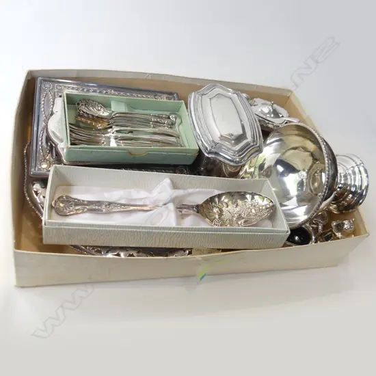 BOX LOT ASST. SILVER PLATE