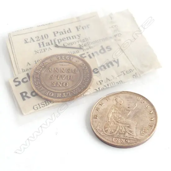 1889 ENGLISH HALF PENNY + 1916-I AUSTRALIAN HALF PENNY