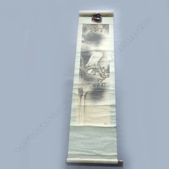 VINTAGE HAND PAINTED CHINESE SCROLL w. WHITE EAGLE 1290x320mm (image size) AF + BOX