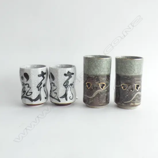 2 PAIR ORIENTAL CRACKLE GLAZE VASES H 130 & 100MM