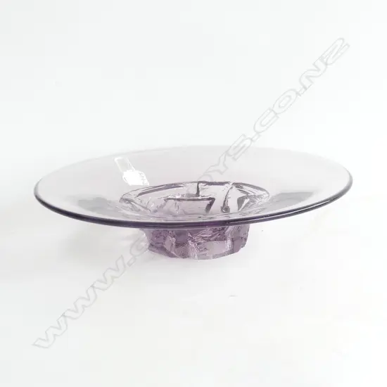 WHITEFRIARS GLASS BOWL; CLEAR AMETHYST RIM WITH TEXTURED FOOTED BASE, DIA 315MM