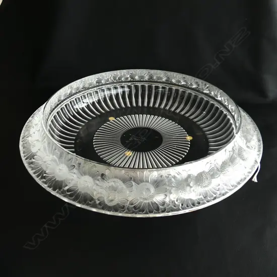 LALIQUE CHRYSANTHEMUM BOWL frosted relief decorated rim. Engraved marks. Dia.330mm