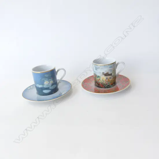 2 GOEBEL ARTIS ORBS CLAUDE MONET DEMI CUPS & SAUCERS; EFFET DU SOIR & LE MAISON DE L'ARTISTE - BOTH IN BOXES