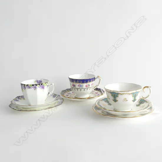 ROYAL DOULTON VIOLETS TRIO, CROWN STAFFORDSHIRE TRIO & AYNSLEY C&S