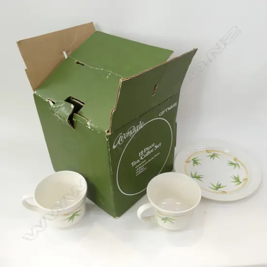 CROWN LYNN AVONDALE BAMBOO PATTERN 12 PC TEA SET - NEW IN BOX (BOX HAS WEAR)