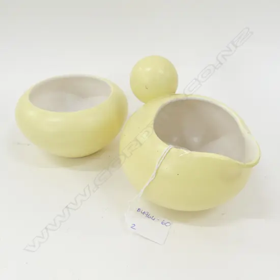 CROWN LYNN DOROTHY THORPE SANTA BARBARA - BALL HANDLE MILK JUG & SUGAR BOWL 