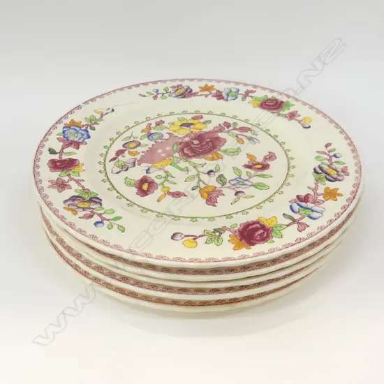 6 PINK MASONS REGENCY DINNER PLATES 270mm dia