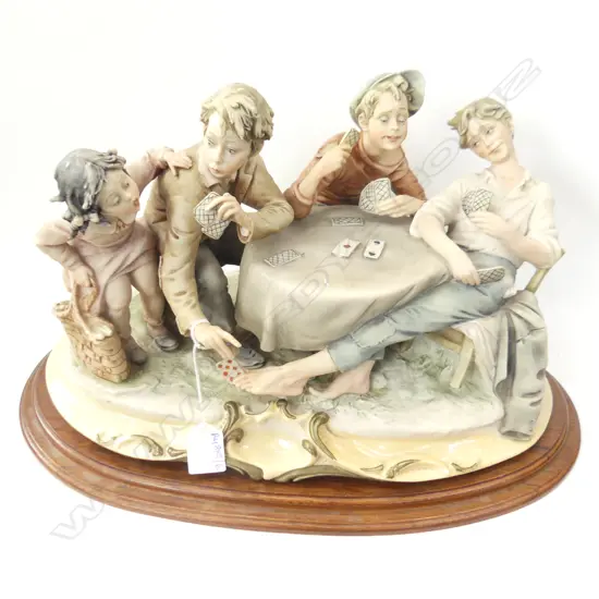 LGE CAPODIMONTE FIGURE GROUP; BOYS PLAYING CARDS W.450mm