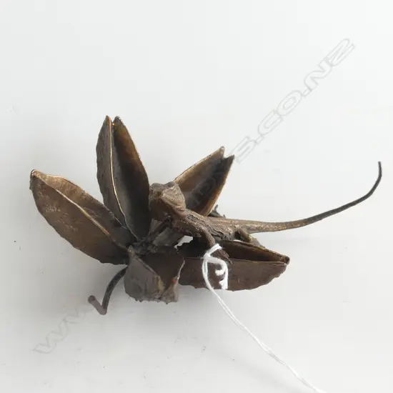 BRONZE SCULPTURE OF LIZARD ON CROWS ASH POD, ARTIST SIGNED L 140MM