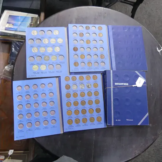 7 USA COIN ALBUMS; INCL. HALVES, LINCOLN HEAD, JEFFERSON NICKEL, ROOSEVELT DIME ETC...SOME ALBUMS INCOMPLETE