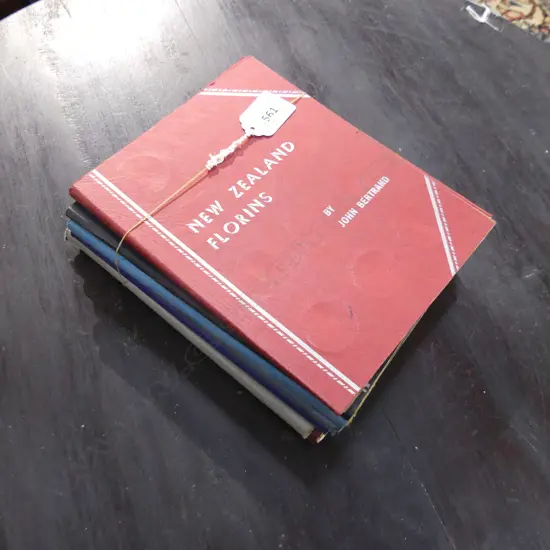 7 NZ COIN ALBUMS BY JOHN BERTRAND, 1/2 PENNIES, PENNIES, 3 PENCE, 6 PENCE, SHILLINGS,1/2 CROWNS & FLORINS - SOME INCOMP