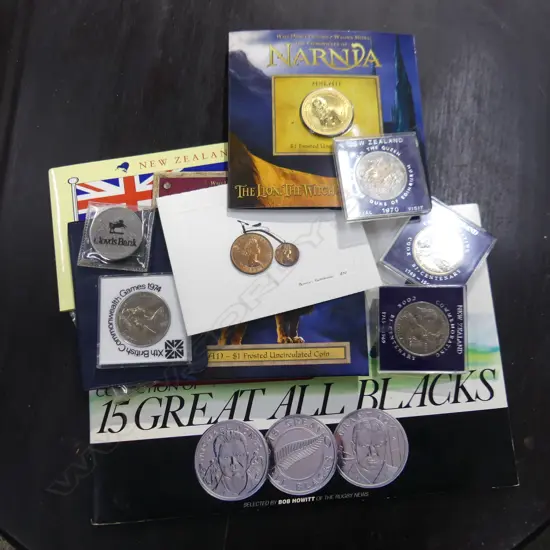 BAG ASST COMMEMORATIVE COINS IN PACKS INCL ALL BLACK, NARNIA, PENNY FARTHING ETC.