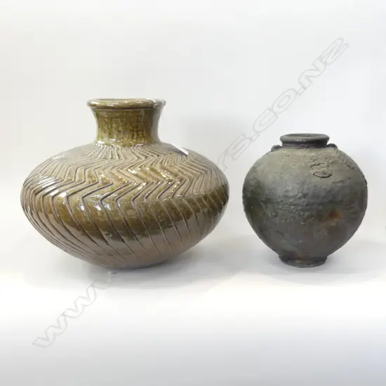 2 LG POTTERY VASES; H 320 & 240MM