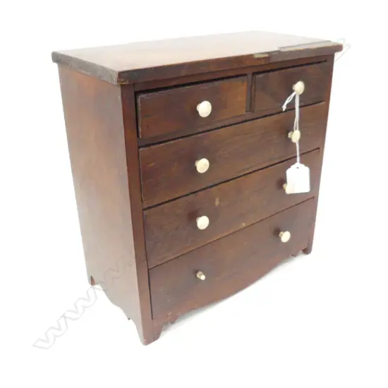 VICTORIAN ROSEWOOD APPRENTICE CHEST 5 drawer bone handles some faults 270 x 135 x 270mm.