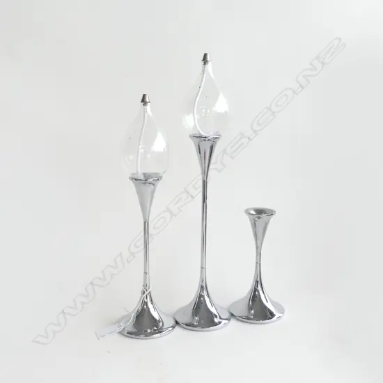 3 GRADUATED FREDDIE ANDERSEN RARE DANISH CANDLE HOLDERS 'CLEAR DROPS' (West Germany 1969) (2 drops only - all remove)
