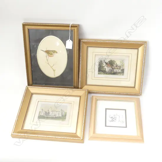 4 SM FRAMED ART, SM WATERCOLOUR BIRD, SIGNED & DATED '82 ETC..170 X 110MM)