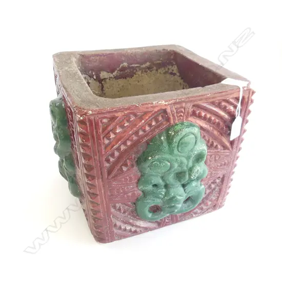 CAST CONCRETE MĀORI DECORATED GARDEN PLANTER 310 X 310mm SQUARE