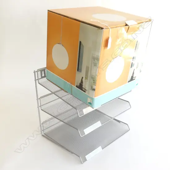 EGLO 'RONDO' HANGING PENDANT LIGHT 250mm dia, AS NEW, BOXED + METAL MESH OFFICE PAPER ORGANISER