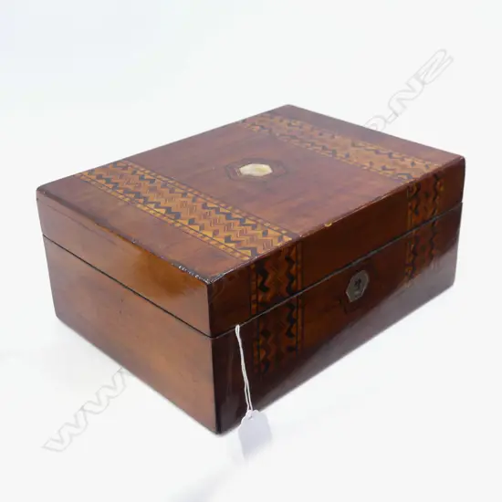 INLAID WOODEN JEWELLERY BOX L 270MM WITH KEY