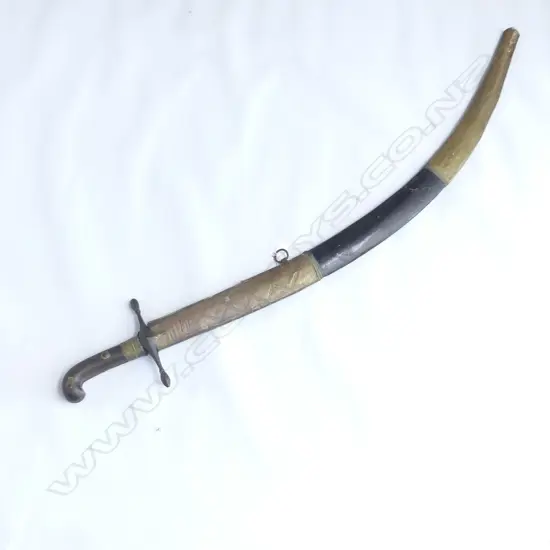 VINTAGE MIDDLE EASTERN STYLE SWORD + LEATHER & BRASS SCABBARD L.950mm