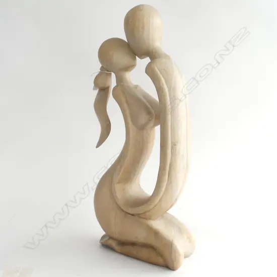 CARVED WOODEN ABSTRACT KISSING COUPLE H.510mm